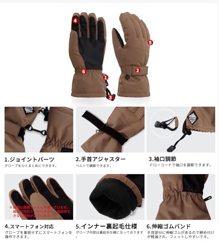 Actleis(アクレイス) スキー グローブ スノーボード 手袋 メンズ 五本指 防寒 防水 防風 滑り止め 保温 雪遊び アウトドア 登山 al-sg2222 ブラック の商品画像 4