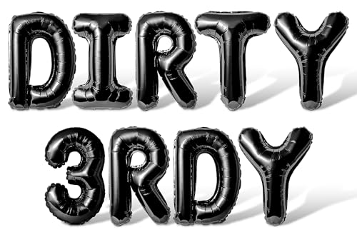 Letter Balloons - DIRTY 3RDY 16" Inch Alphabet Letters Foil Mylar Balloon 3rd Birthday Party Banner (Black)