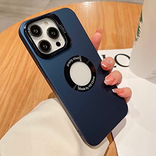 Coque iPhone 14 antichoc bleu foncé pour éviter les rayures d'objectif