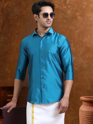 Image of Tattva Men Silk Blend Ethnic Shirt | Traditional South Indian Wear for Wedding, Festivals & Casual Wear