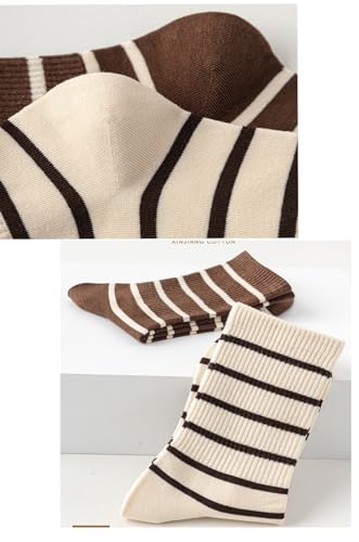 Image of Deeorla Womens Striped Crew Socks Brown Vintage Retro Athletic Socks 5 Pairs