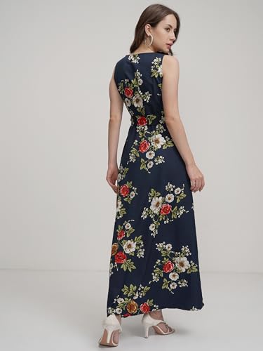 Image of Tokyo Talkies Women's Elegant Blue Printed Maxi Dress with Sleeveless Style Perfect for Casual & Semi-Formal Occasions