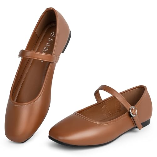 Samilor Mary Jane Shoes Women Flats: Square Toe Ballet Flats - PU Upper & Soft Foldable Rubber Sole Flat Shoes for Women Comfortable Dressy3