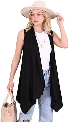 Popana Womens Long Sleeveless Summer Cardigan Vest Lightweight Duster Cardigans Plus Size Made in USA 2X Black