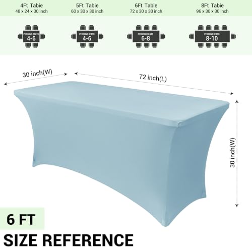 Image of Obstal 6ft Stretch Spandex Table Cover - 4 Pack Universal Rectangular Fitted Tablecloth Protector for Wedding, Banquet and Party (Dusty Blue, 72L x 30W x 30H Inches)