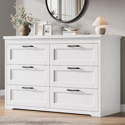 Jocoevol White 6 Drawer Dresser for Bedroom, 47.2" Modern Chest o...