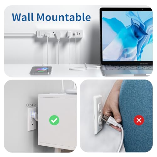 NTONPOWER Cordon de extensión largo de 25 pies, cordón plano para debajo de la alfombra, regleta con cable largo, regleta montable en pared con 4 tomas y 2 USB A + USB C, protección contra sobrecarga para interior, hogar, dormitorio y oficina miniatura 5