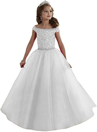 Lilibridal Little Girls Birthday Party Ball Gowns Beaded Kids Pageant Dress LLB054, White, 10