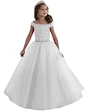 Lilibridal Little Girls Birthday Party Ball Gowns Beaded Kids Pageant Dress LLB054, White, 10