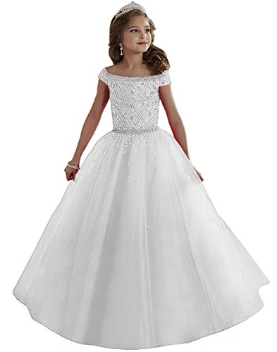 Lilibridal Little Girls Birthday Party Ball Gowns Beaded Kids Pageant Dress Llb054, White, 10 #TOP27