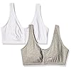 Fruit of the Loom Women's Front Close Builtup Sports Bra, Heather Grey/White 2-Pack, 36