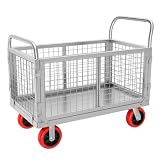 Carro de mano plegable 5 en 1 con plataforma resistente con jaula, capacidad de carga de 300 kg, ideal para manejo de carga, logística, transporte y venta de stands.