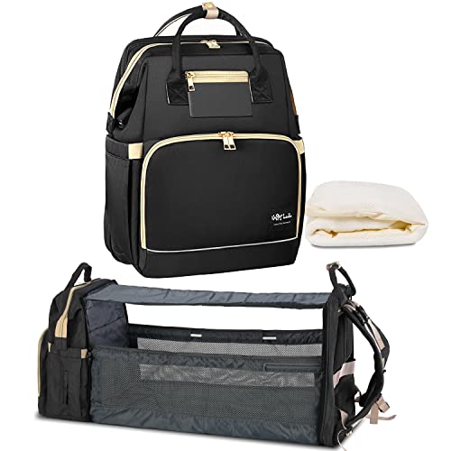 Image of HappyLuoka 3 in 1 Diaper Bag with Changing Station, Large Capacity Baby Bag for Boys Girls, Multifunction Travel Backpack with USB Charging Port for Moms Dads, Shower Gifts, Registry Search - Black