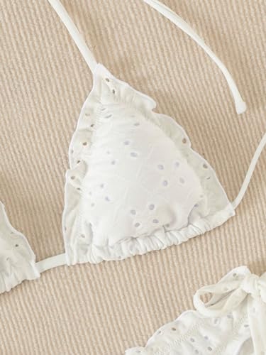 Verdusa Women's Bikini Sets Halter String Cute Bow Tie Side Frill Trim 2 Piece Swimsuits Bathing Suits3