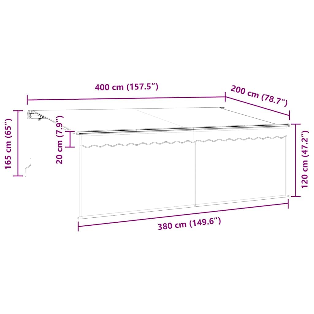Wysuwana markiza niebiesko-biała, 400 x 200 cm, z aluminiową ramą, odporna na promieniowanie UV, ręczna obsługa, odporna na warunki atmosferyczne, idealna na balkon, taras, do ogrodu