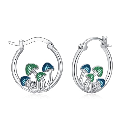 Pendientes de seta de plata de ley 925 con forma de hongo, aretes colgantes de hongos azules mágicos, bonitos aretes de hongo para mujer, talla única, Plata de ley, Sin piedra preciosa