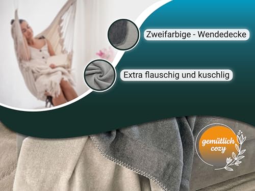 ZOLLNER Kuscheldecke zweifarbig in 150x200 cm - kuschelige Sofadecke in grau - waschbar bis 40°C - langlebiges Mischgewebe - Hotelwäschequalität - Oeko Tex® Zertifiziert