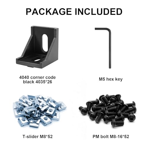 Image of 24pcs Seekliny 4040 Aluminum Extrusion Corner Bracket 4040 Hardware V-Slot Accessories T-Slot with Screws for 8020 Aluminum Profile 3D Printer Accessories Black