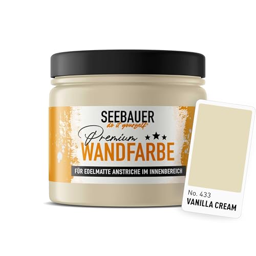 SEEBAUER diy Wandfarbe Beige 300ML für Innen (No. 433 Vanilla Cream) Edelmatte cremebeige Innenfarbe - Beigetöne sehr hohe Deckkraft - Matt, Abwaschbar und Tropffrei