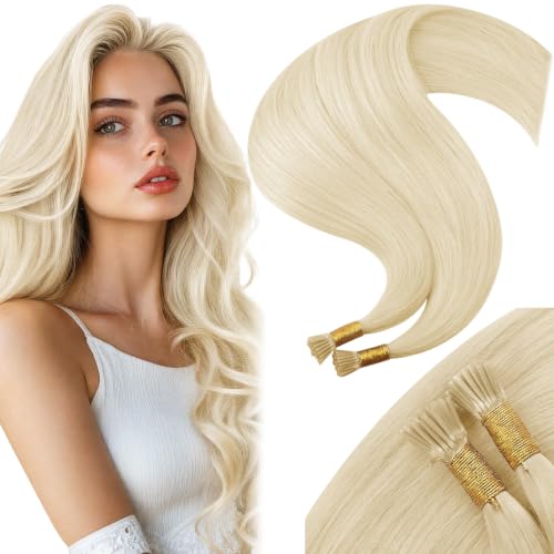 Moresoo I Tip Hair Extensions Human Hair, Platinum Blonde, 24 Inch