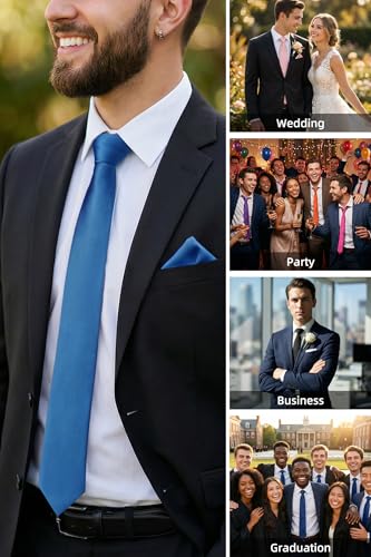 Image of HISDERN Mens Ties Solid Color Ties for Men Formal Necktie with Pocket Square Set Satin Silk Neck Tie Handkerchiefs Set