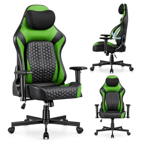 Devoko Silla Gaming Ergonómica con Reposabrazos 2D, Silla de Oficina con Respaldo Reclinable 135° y Soporte Lumbar 5 Niveles, Silla Escritorio PC para Gaming y Teletrabajo, Capacidad 180 kg (Verde)