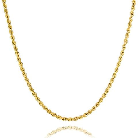 Solid Gold 14K Hollow Classic Rope Lightweight Chain Necklace Made in Italy 2mm Wide by 22" Long | 2.5g Cover
