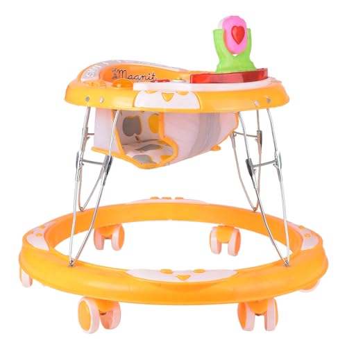 Maanit Walker with Foldable, Cushion Seat | Activity Walker for Baby with Musical Toy Bar | Walker Babyboys Girls (Yellow)