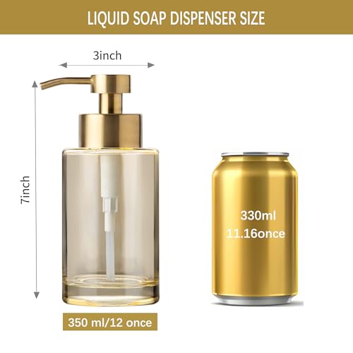 Image of Enra Thick Glass Soap Dispenser, Gold Liquid Hand Bathroom Soap Dispenser