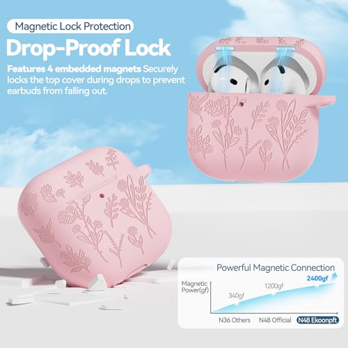 Image of for Airpods 4 Case with Magnetic Lid, Ekoonpft Flower Engraved Cases for Apple AirPods 4th Generation 2024, Soft Silicone Cover for Women Girly with Cleaning Kit & Keychain, Shockproof