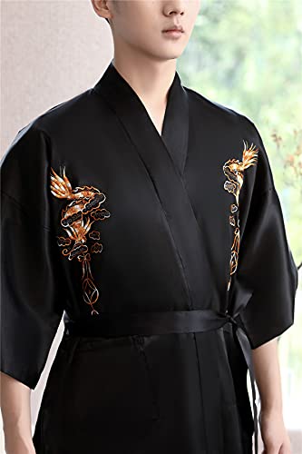 Shanghai Story Men's Robe Dragon Pattern Bathrobe with Waistband 5 Colors4