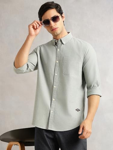 Image of Thomas Scott Men's Premium Slim Fit 100% Cotton Casual Shirt | Button-Down Collar | Full Sleeves | Solid Shirt for Men