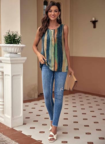 Beyove Womens Summer Tank Tops Sleeveless Chiffon Blouses Pleated Loose Round Neck Casual Shirts Dressy Casual Clothes — view 4
