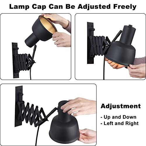 Image of DECOLUCE Accordion Swing Arm Wall Sconces, Industrial Plug in Wall Light Fixtures for Bedroom Living Room, Modern Reading Wall Lamp for Bedside Study Room, Workbench Lighting, Black