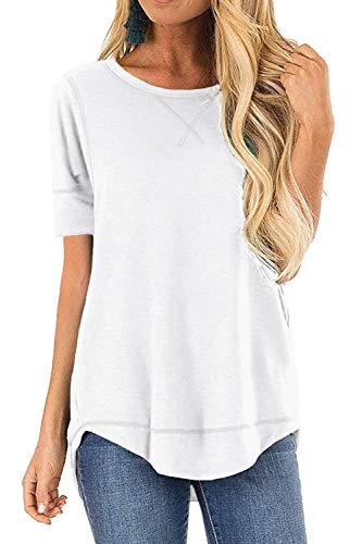 HIYIYEZI Women's Casual Short Sleeve Round Neck Loose Tunic T Shirt Blouse Tops (X-Large,White)