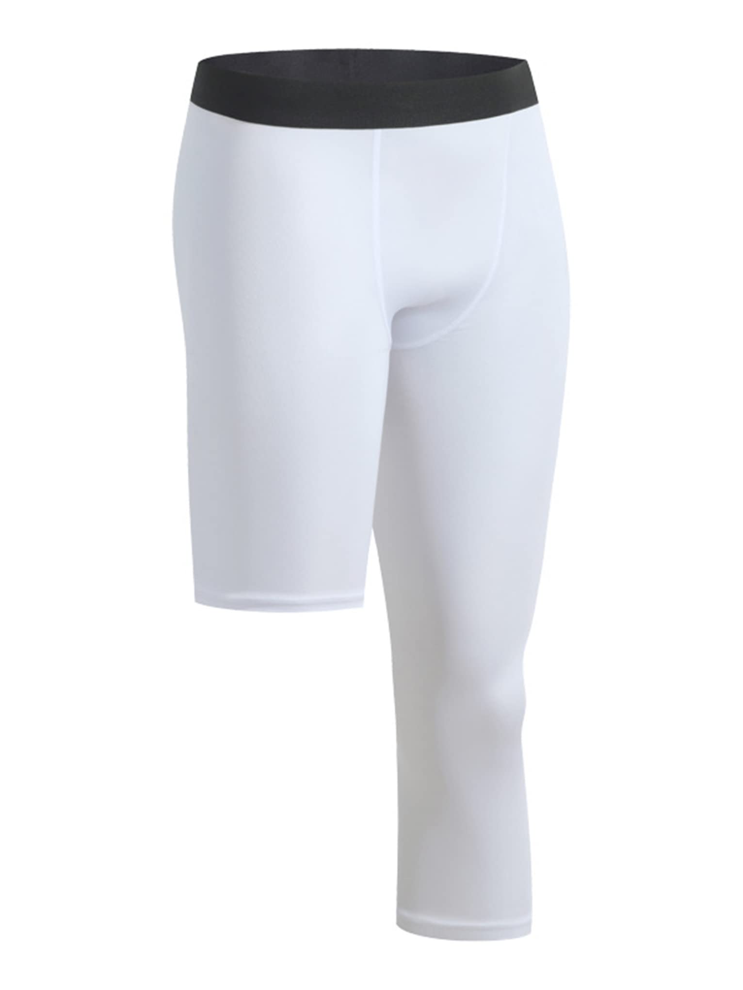 Mufeng Mens One Leg Compression Capri Tights 3/4 Single Leg Basketball Leg Sleeves Athletic Base Layer Leggings Left Long White Medium