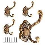 Garderobenhaken, 4 Stück Vintage Kleiderhaken Wand, Antikes Messing Bronze Design, Wandhaken Huthaken mit 8 Schrauben zum Aufhängen von Handtüchern, Schlüsseln, Hüten und Kleidung