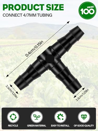 Kalolary 100Pcs 1/4 Inch Universal Barbed Tee Fittings, 1/4 Inch Barbed Tee Connectors Drip Irrigation Fittings For 4Mm/7Mm Water Tube Parts Drip Irrigation Hose Connector Watering System thumb #1