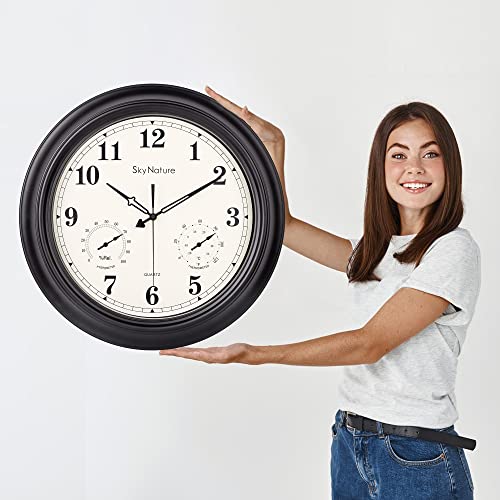 Skynature Large Outdoor Clock, Waterproof Patio Outdoor Clock With Thermometer And Hygrometer Combo, 18 Inch Outdoor Clocks For Porch, Fence, Balcony - Metal Matte Black #TOP6