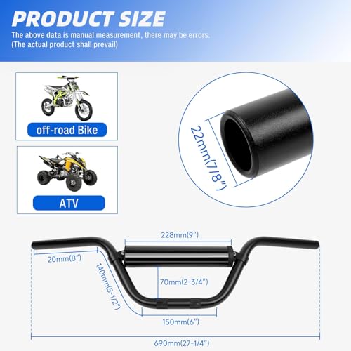 DREAMIZER Pit Bike Lenker 7/8 Zoll für Motorräder, Universales Geländemotorrad-Lenkerstange mit Querstangenpolster für YZF CRF RMZ KLX DRZ KXF EXC Motocross Enduro Quad ATV