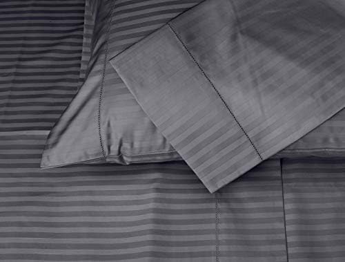 Threadmill Home Linen Luxury King Size Pillow Cases - 100% Natural Cotton 600 Thread Count, 2 Piece Damask Dark Grey Pillow Cover Set, Breathable ELS Combed Cotton Striped Pillow Protectors