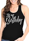 Birthday Party Shirts for Women - Crystal Glam It's My Birthday Tank Top - Womens Bday Shirt - Large - Black Tank(Glm ItsMyBdy RS) Blk/Lrg