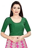 Fressia Fabrics Round Neck Pure Dobby Cotton Stretchable Elbow Sleeve Readymade Saree Blouse for Women Stylish (208_bottlegreen)