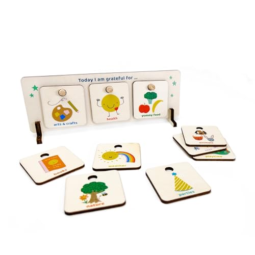 COTTON TWIST Gratitude Chart for Kids, Wooden Reflection and Thankfulness Board, Mindfulness Display with Tokens - Image 3