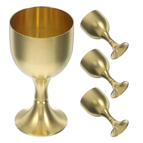 DECOMELODY 4 Calici in Rame Massiccio Vintage, Coppe a Calice D’epoca Alte 5,5 Cm Stelo, Tazze da Tavolo Multiuso per Feste, Comunione e Decorazioni Casa