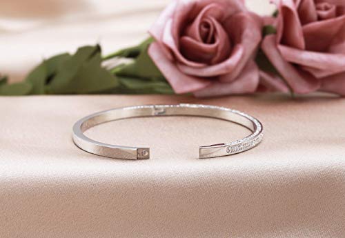 Rose Gold/Gold/Silver Titanium Stainless Steel Pave Cubic Zironia Simulate Diamond Stackable Oval Hinged Bangle Bracelet 6.5"-7" (6.5" Silver) #TOP5