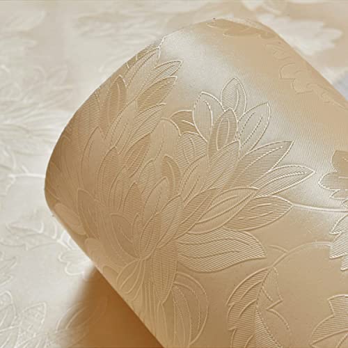 Wolpin Wall Stickers Botanical Wallpaper (60 x 300 cm) Living Room, Bedroom, Textured Embossed Peony Roses Decal Floral Home Decoration, DIY Self Adhesive, Beige