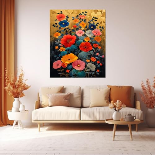 Tableau decoration murale salon moderne abstrait fleurs 60x90cm