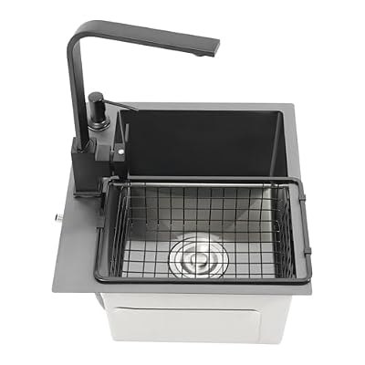 Yikmid Negro 40 x 45 cm, fregadero de cocina de acero inoxidable 201, rectangular, moderno fregadero de acero inoxidable, fregadero de cocina con grifo de agua caliente y fría, dispensador de jabón