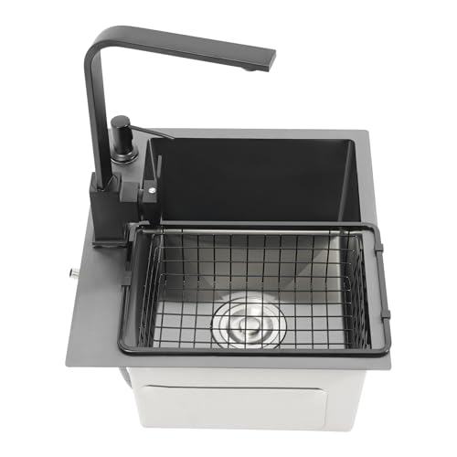 Yikmid Negro 40 x 45 cm, fregadero de cocina de acero inoxidable 201, rectangular, moderno fregadero de acero inoxidable, fregadero de cocina con grifo de agua caliente y fría, dispensador de jabón
